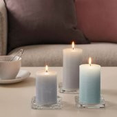 3 Parça Blok Mum Mavi-Lila Tonları 10,12,14 Cm 3 Parça Kokusuz Blok Mum thumbnail 2