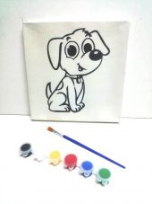 Resimli Tuval 20 X 20 Sevimli Köpek  6lı boya, fırça Boyama seti - 1