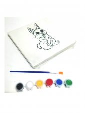 Resimli Tuval 20 X 20 Tavşan 6lı boya, fırça Boyama seti - 3