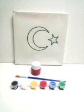 Resimli Tuval 20 X 20 Ayyıldız  6lı boya, fırça Boyama seti - 1