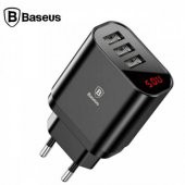 Polham BASEUS 3 USB 3.4A Hızlı Dijital Ekran Şarj Başlık 3 Girişli Samsung İphone Huawei Xiaomi Sony - 1