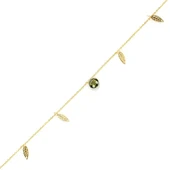 925 Ayar Gümüş Yuvarlak Peridot Taşlı Defne Yaprağı Halhal thumbnail 1