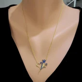 925 Ayar Gümüş Lacivert Taşlı Kalp ve Lale Kolyesi thumbnail 1