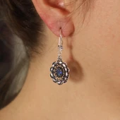 925 Ayar Gümüş Safir Taşlı İşlemeli Döküm Telkari Küpe thumbnail 1