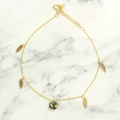 925 Ayar Gümüş Yuvarlak Peridot Taşlı Defne Yaprağı Halhal thumbnail 2