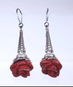 925 Ayar Gümüş Mercan Gül Buketi Sallantılı Küpe thumbnail 6