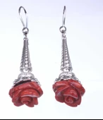 925 Ayar Gümüş Mercan Gül Buketi Sallantılı Küpe thumbnail 3