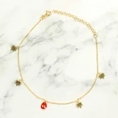 925 Ayar Gümüş Damla Garnet Taşlı Çınar Yaprağı Halhal thumbnail 2