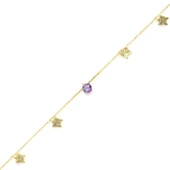 925 Ayar Gümüş Yuvarlak Ametist Taşlı Kelebek Halhal thumbnail 1