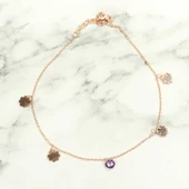 925 Ayar Gümüş Yuvarlak Ametist Taşlı Yonca Yaprağı Halhal thumbnail 2