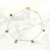 925 Ayar Rose Gümüş Damla Peridot Taşlı Çınar Yapraklı Halhal thumbnail 2