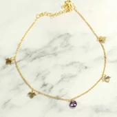 925 Ayar Gümüş Yuvarlak Ametist Taşlı Çınar Yapraklı Halhal thumbnail 2