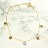 925 Ayar Gümüş Yuvarlak Ametist Taşlı Kelebek Halhal thumbnail 2