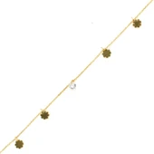 925 Ayar Gümüş Yuvarlak Zirkon Taşlı Yonca Yaprağı Model Halhal thumbnail 1