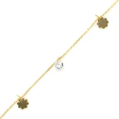 925 Ayar Gümüş Yuvarlak Zirkon Taşlı Yonca Yaprağı Model Halhal thumbnail 2