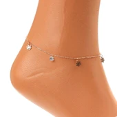 925 Ayar Gümüş Minik Üçgen Zirkon Taşlı Kar Tanesi Halhal thumbnail 4