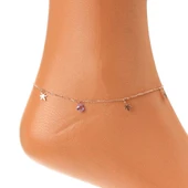 925 Ayar Gümüş Yuvarlak Ametist Taşlı Yusufçuk Model Halhal thumbnail 3