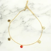 925 Ayar Gümüş Minik Garnet Taşlı Kar Tanesi Halhal thumbnail 2