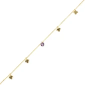 925 Ayar Gümüş Yuvarlak Ametist Taşlı Çınar Yapraklı Halhal thumbnail 1