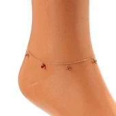 925 Ayar Rose Gümüş Yuvarlak Garnet Taşlı Yusufçuk Model Halhal thumbnail 3