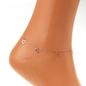 925 Ayar Gümüş Ametist Taşlı İçi Boş Çiçek Modeli Halhal thumbnail 3