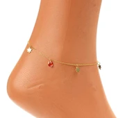 925 Ayar Gümüş Damla Garnet Taşlı Çınar Yaprağı Halhal thumbnail 3