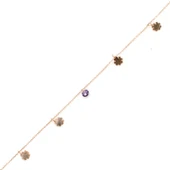 925 Ayar Gümüş Yuvarlak Ametist Taşlı Yonca Yaprağı Halhal thumbnail 1