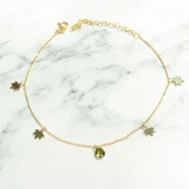 925 Ayar Gümüş Damla Peridot Taşlı Çınar Yapraklı Halhal thumbnail 2