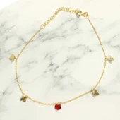 925 Ayar Gümüş Yuvarlak Garnet Taşlı Çınar Yaprağı Halhal thumbnail 2