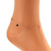 925 Ayar Rose Gümüş Siyah Oniks Taşlı Yusufçuk Model Halhal thumbnail 3