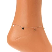 925 Ayar Gümüş Yuvarlak Siyah Oniks Taşlı Yusufçuk Halhal thumbnail 3