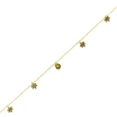 925 Ayar Gümüş Damla Peridot Taşlı Çınar Yapraklı Halhal thumbnail 1