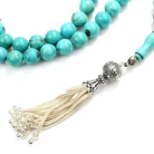 925 Ayar Gümüş Püsküllü Firuze Taşlı  99' lu Tesbih thumbnail 2