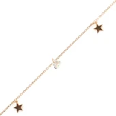 925 Ayar Rose Gümüş Minik Üçgen Zirkon Taşlı Yıldızlı Halhal thumbnail 1