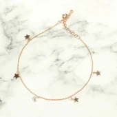 925 Ayar Rose Gümüş Minik Üçgen Zirkon Taşlı Yıldızlı Halhal thumbnail 2