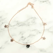 925 Ayar Gümüş Yuvarlak Siyah Oniks Taşlı Deniz Yıldızı Halhal thumbnail 2