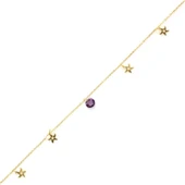 925 Ayar Gümüş Yuvarlak Ametist Taşlı Deniz Yıldızı Model Halhal thumbnail 1