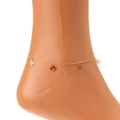 925 Ayar Gümüş Yuvarlak Garnet Taşlı Deniz Yıldızı Halhal thumbnail 3