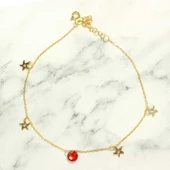 925 Ayar Gümüş Yuvarlak Garnet Taşlı Deniz Yıldızı Halhal thumbnail 2