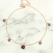 925 Ayar Rose Gümüş Yuvarlak Garnet Taşlı Deniz Yıldızı Halhal thumbnail 2