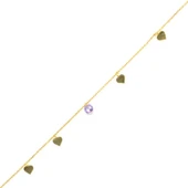 925 Ayar Gümüş Ametist Taşlı Kalp Modeli Halhal thumbnail 1