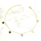 925 Ayar Gümüş Ametist Taşlı Kalp Modeli Halhal thumbnail 3