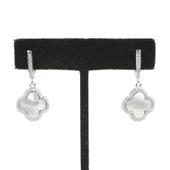 925 Ayar Gümüş Yonca Modeli Sedef ve Zirkon Taşlı Küpe thumbnail 1