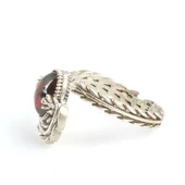 925 Ayar Gümüş Kapüşon Oval Garnet Taşlı Sarmaşık Yüzük thumbnail 5