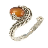 925 Ayar Gümüş Kapüşon Oval Akik Taşlı Sarmaşık Yüzük thumbnail 1