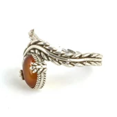 925 Ayar Gümüş Kapüşon Oval Akik Taşlı Sarmaşık Yüzük thumbnail 4