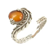 925 Ayar Gümüş Kapüşon Oval Akik Taşlı Sarmaşık Yüzük thumbnail 2