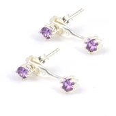 925 Ayar Gümüş Ametist Taşlı Çift Taşlı Küpe thumbnail 1