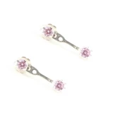 925 Ayar Gümüş Pembe Kuvars Taşlı Çift Taşlı Küpe thumbnail 2