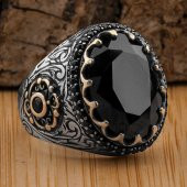 Siyah Zirkon Taşlı İşlemeli 925 Ayar Gümüş Yüzük thumbnail 1